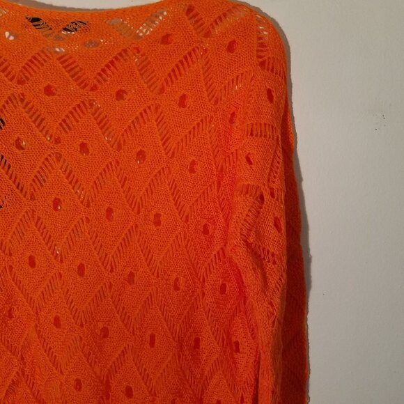 Knitted Orange Fall Halloween Open Weave Long Sleeve Pullover Sweater NWT Medium - Picture 11 of 12